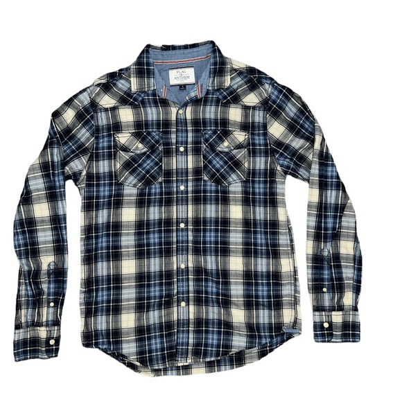 Flag & Anthem Blue Plaid Long Sleeve Button Up Shirt Men’s Size Small - Picture 1 of 3
